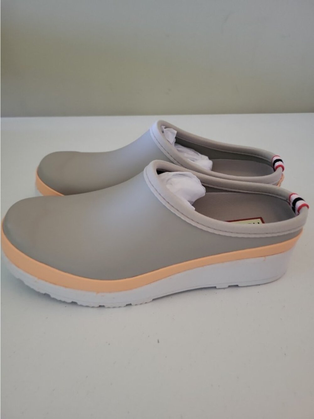 Hunter Play Speckle Sole Clog Steall/Summit Rise Peach Rubber Shoes Size 7 M - Picture 2 of 8